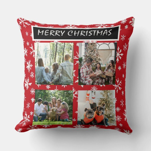 Almofada Red Christmas Patterns  4 Photo Collage (Frente)
