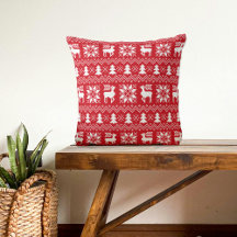 Red Christmas Sweater Reindeer Poinsettias Pattern