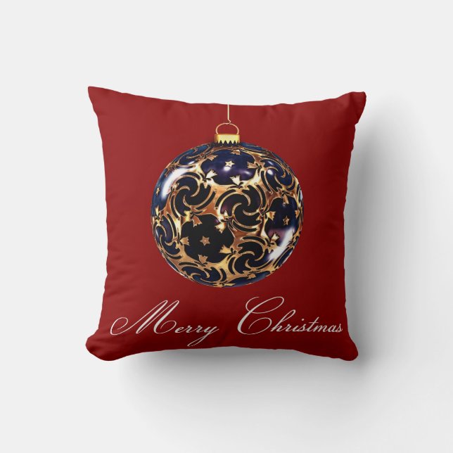 Almofada Red Decorative Blue Glitter Feliz Bola de Natal (Frente)