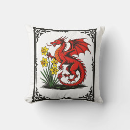 Almofada Red Dragon and Daffodils With Decorative Border