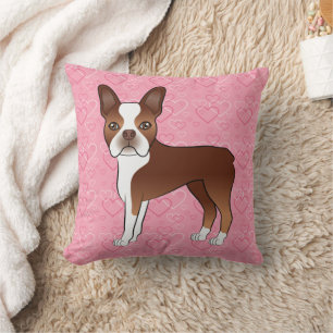 Almofada Red E White Boston Terrier Cão Em Corações Rosa