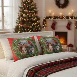 Almofada ❄️ Red Family Pillow with Winter Tree Frame ❄️