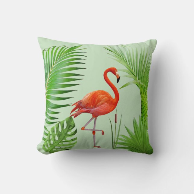 Almofada Red Flamingo e Palm Tropical deixam verde (Frente)