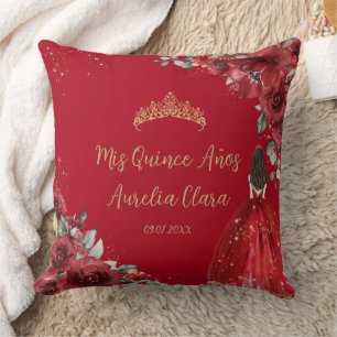 Almofada Red Floral Princesa Dourada Quinceañera Keepsaame
