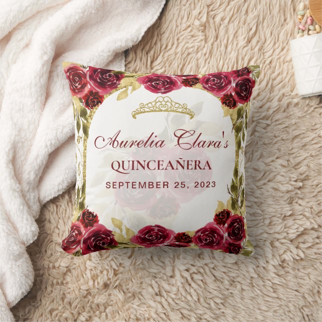 Almofada Red Floral Princess Gold Arch Quinceanera (Cobertor)