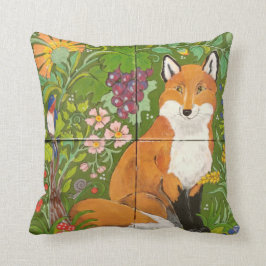 Almofada Red Fox Green Woodland Azulejo Colorful FolArt