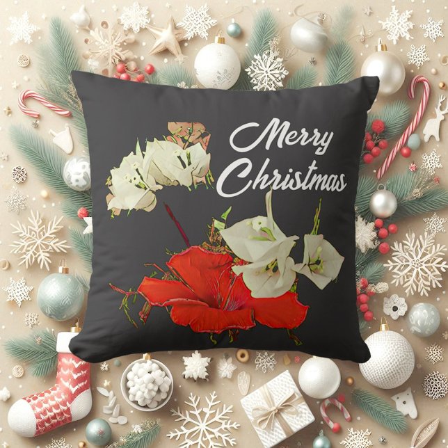 Almofada Red Garden Hibiscus Feliz Natal Bebê Floral (Red Garden Hibiscus Merry Christmas Floral Baby Throw Pillow)