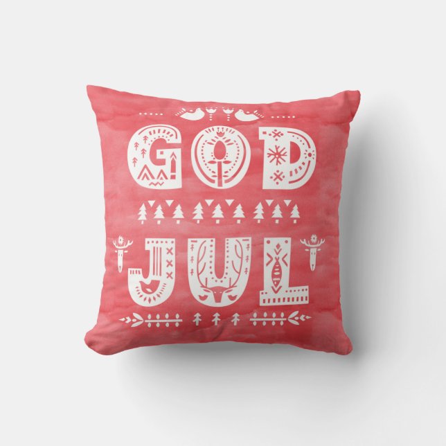 Almofada Red God Jul Swedish Christmas Scandi Style Script (Frente)
