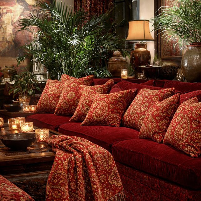 Almofada Red & Gold Paisley Designer Pillows - Room Design (Criador carregado)