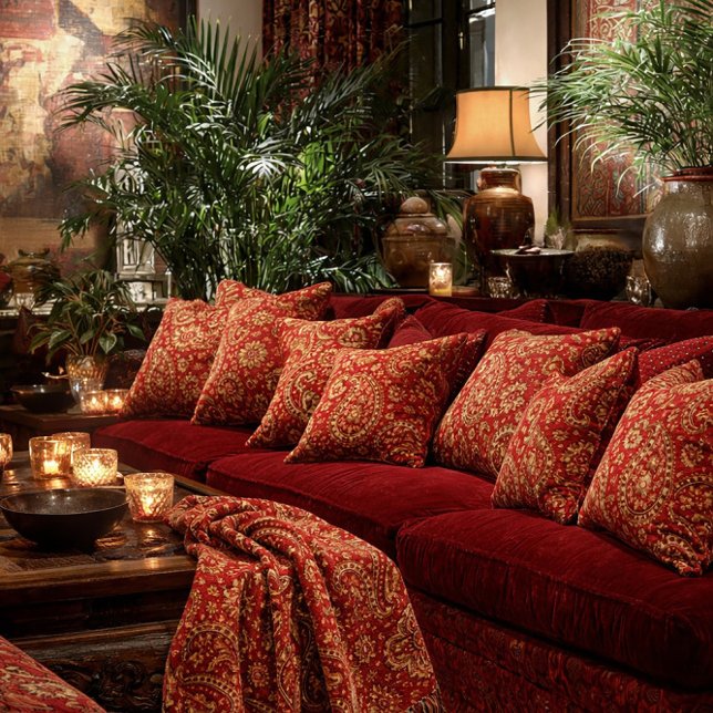 Almofada Red & Gold Paisley Pillows - Customizable  (Criador carregado)