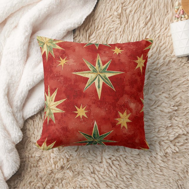 Almofada Red Green Gold Stars Christmas (Cobertor)