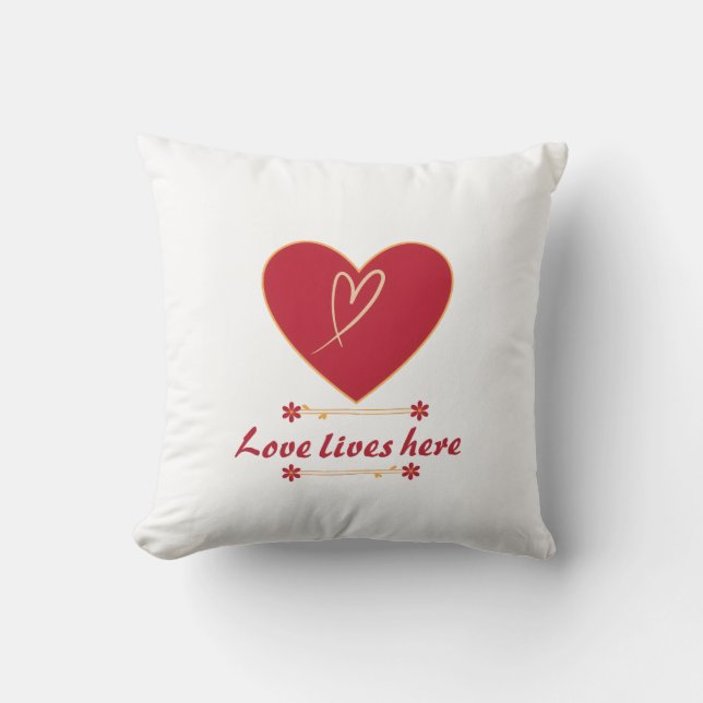 Almofada Red Heart Floral Design – “Love Lives Here” Romant (Frente)