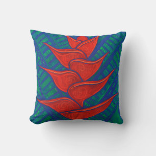 Almofada Red Heliconia Tropical Flor Abstrato Arte Floral