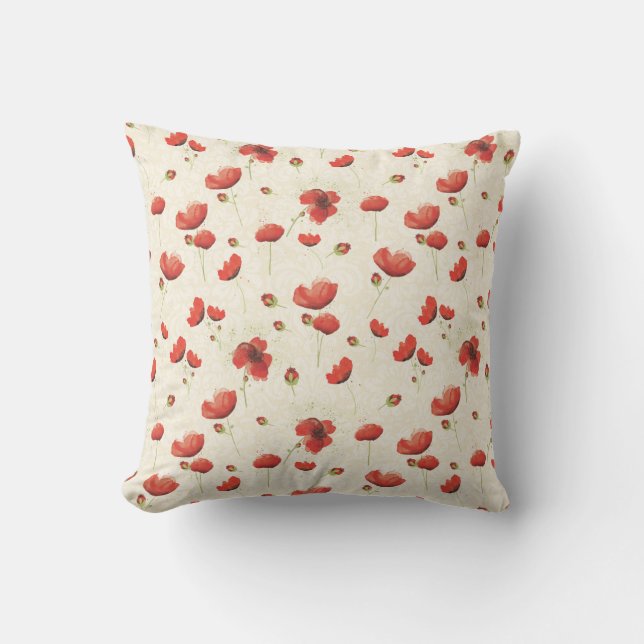 Almofada Red Ivory Poppy Travesseiro decorativo (Frente)