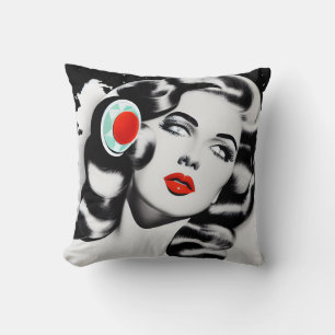 Almofada Red Lipstick B&W Lady Vintage