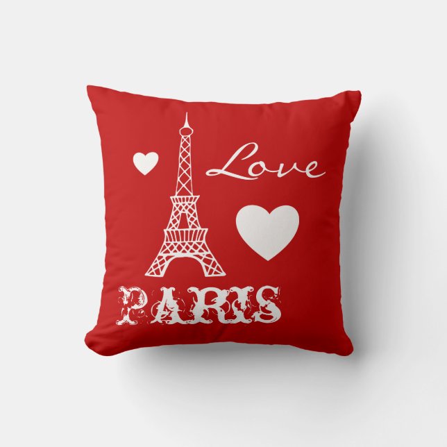 Almofada Red Love Paris Eiffel Tower Bedroom Travesseiro (Frente)