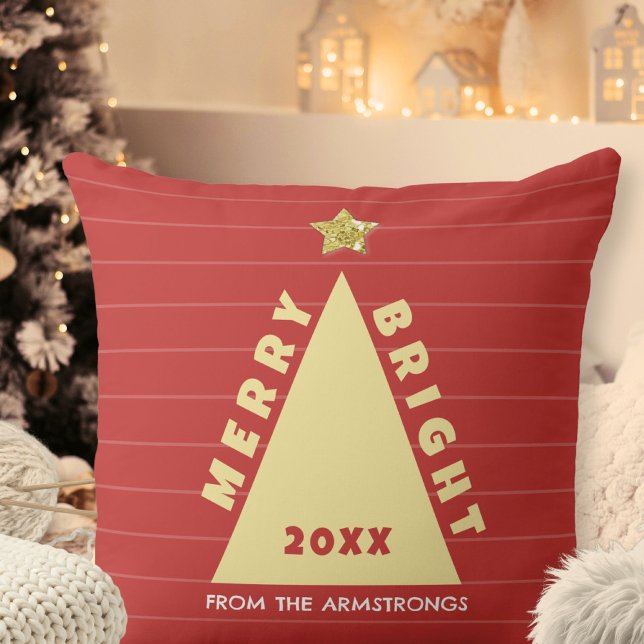 Almofada Red Minimalist Christmas Tree (Red Minimalist Christmas Tree Throw Pillow ©Susanne Sachers - Sunny Mind 🌞)