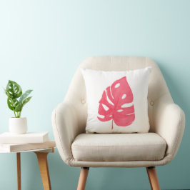 Almofada Red Monstera leaf printed throw pillow