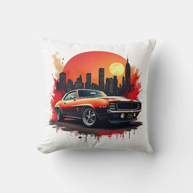 Almofada Red Muscle Car with Urban Skyline Accent (Frente)