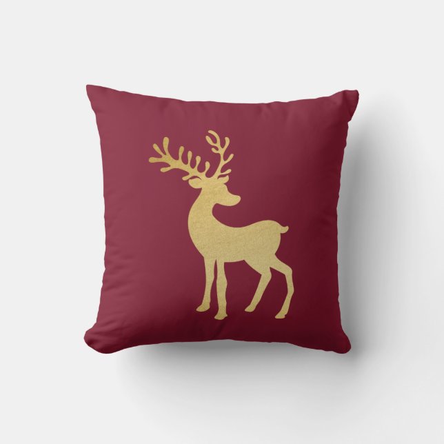 Almofada Red & Ouro Reindeer Moderno Minimalista (Frente)