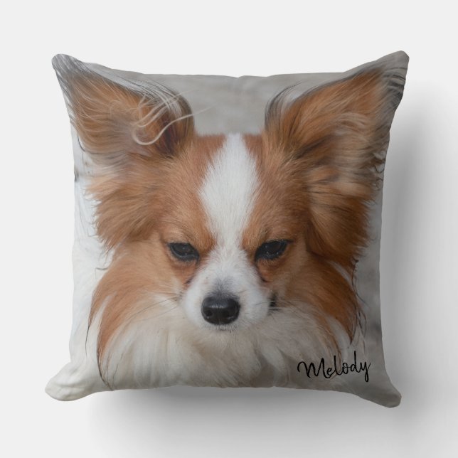 Almofada Red Papillon Dog Pet Foto Personalizada Pet Nome (Frente)