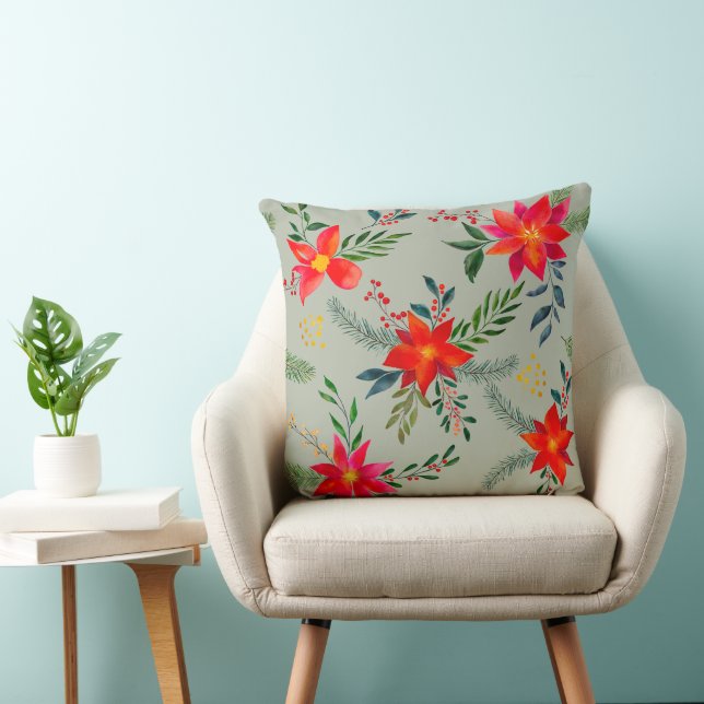 Almofada Red Poinsettia Christmas Floral (Cadeira)