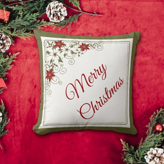 Almofada Red Poinsettia Retro Swirl Padrão Natal (Criador carregado)