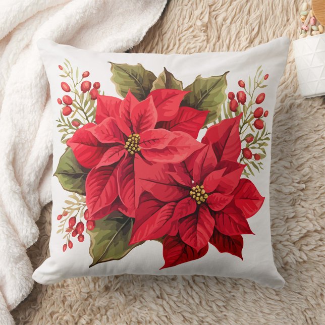 Almofada Red Poinsettias (Poinsettia Pillow with Blanket Great Holiday Gifting!)
