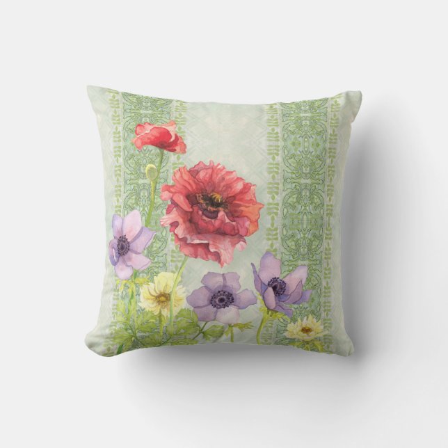 Almofada Red Poppy Anenome Art Nouveau Striped Home Decor (Frente)