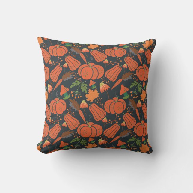 Almofada Red pumpkin seamless pattern and carrots (Frente)