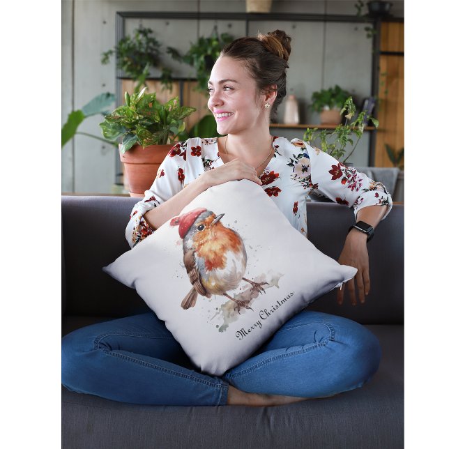 Almofada Red Robin Natal, personalizável (Criador carregado)