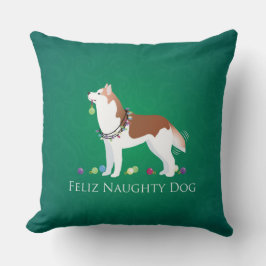 Almofada Red Siberian Husky Feliz Naughn Natal