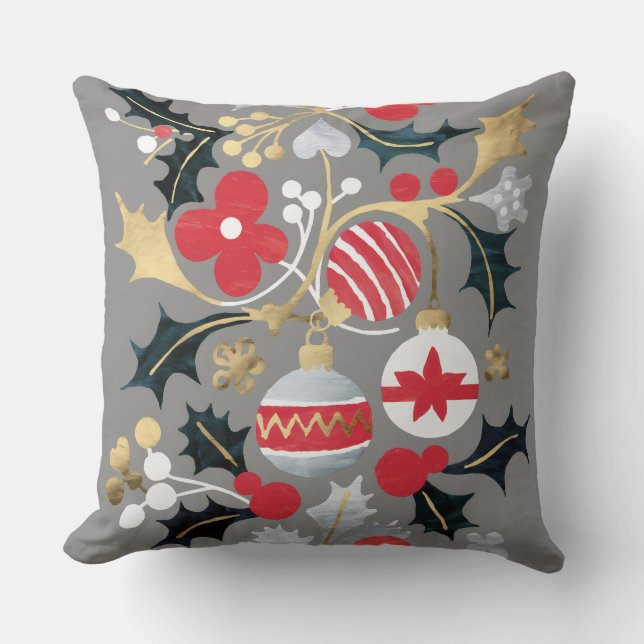Almofada Red Silver de Férias Modernas e Ornamentos Dourado (Frente)