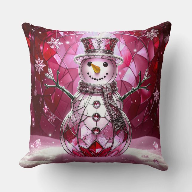 Almofada Red Snowman Snowflakes Holiday Throw Pillow (Frente)