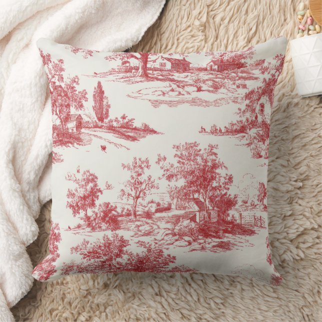 Almofada Red Toile Countryside Scene (10) (Cobertor)