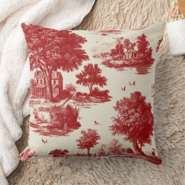 Almofada Red Toile Countryside Scene (12) (Cobertor)