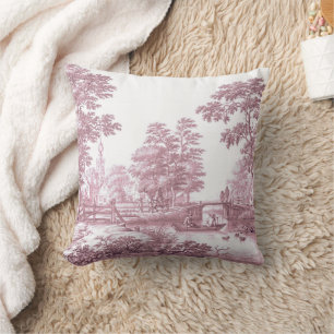 Almofada Red Toile Vintage Barco da Ponte Pastoral Francesa