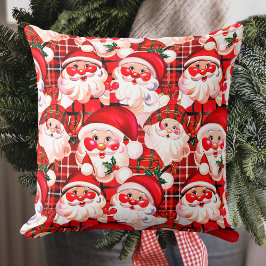 Almofada Red Vintage Santa Claus Tartan Xadrez Natal