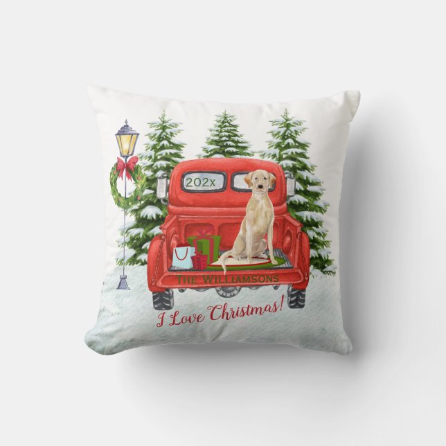 Almofada Red Vintage Truck Lab Retriever Snow   (Frente)