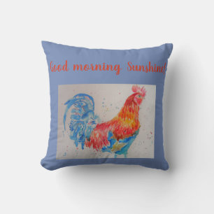 Almofada Red Watercolor Rooster Boa Manhã Sol