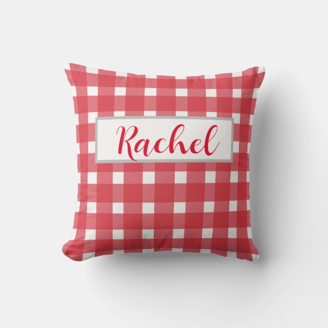 Almofada Red White Gingham Personalizado (Frente)