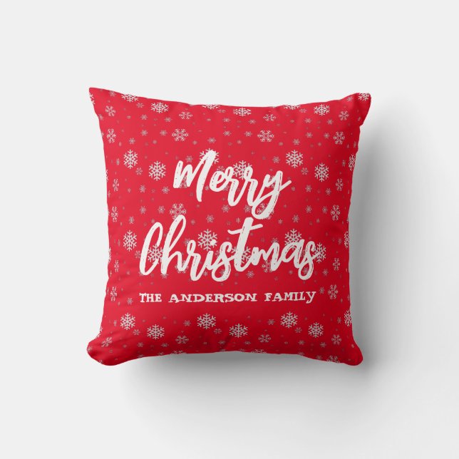 Almofada Red White Snowflakes Script Retro Family Natal (Frente)