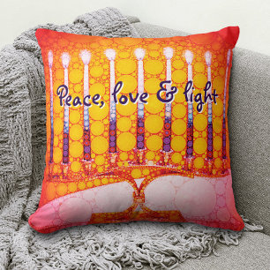 Almofada Red Yellow Hanukkah Menorah Peace Love Light Bold