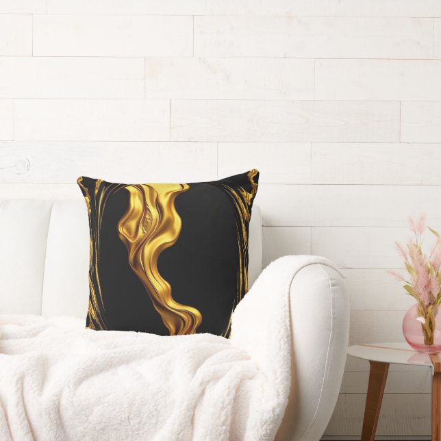 Almofada Redemoinho Opulento Líquido Dourado Preto Monocrom (Sofá)
