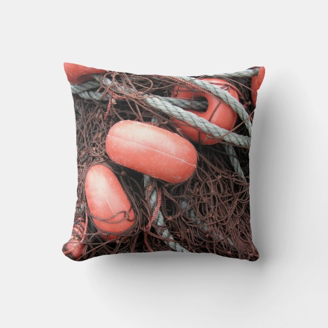 Almofada Redes, flutuadores e corda de pesca no porto (Frente)