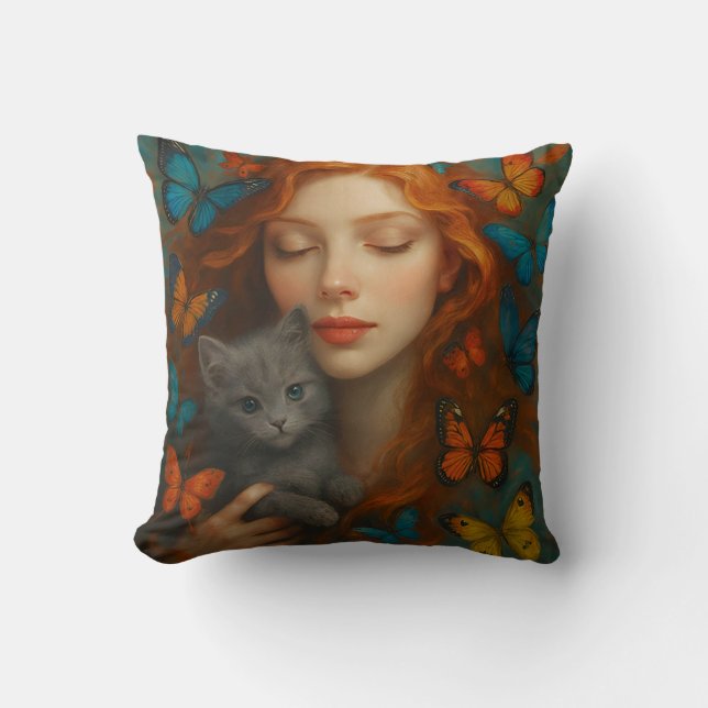 Almofada Redhead and kitten Throw Pillow (Frente)