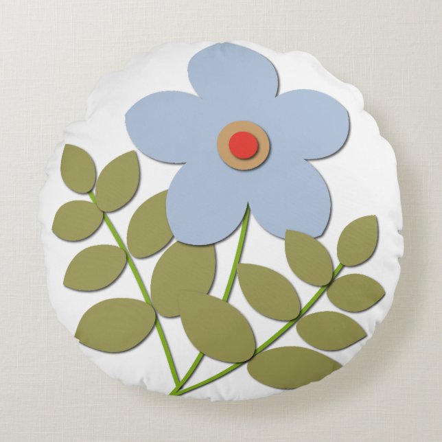 Almofada Redonda С flor azul simples (Frente)