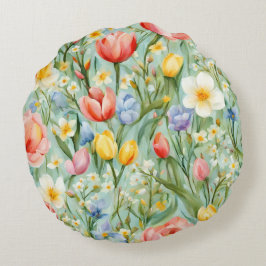 Almofada Redonda С terrível Campo Floral Primavera. Pintura