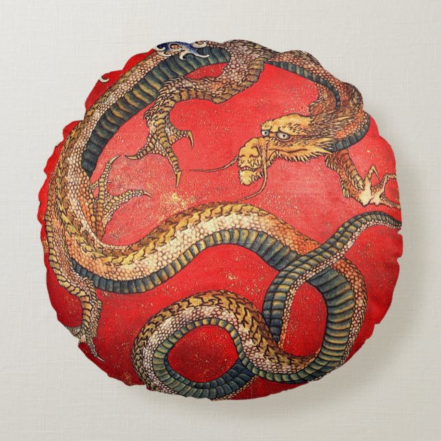 Almofada Redonda 北 斎 龍, 北 斎 Hokusai Dragon, Hokusai, Japão Art (Frente)