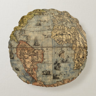 Almofada Redonda 1565 Mapa Antigo do Mundo de Forlani Cartografia V